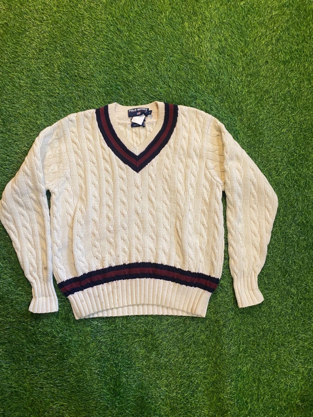 Polo Sport by Ralph Lauren v neck hand knit sweater size large